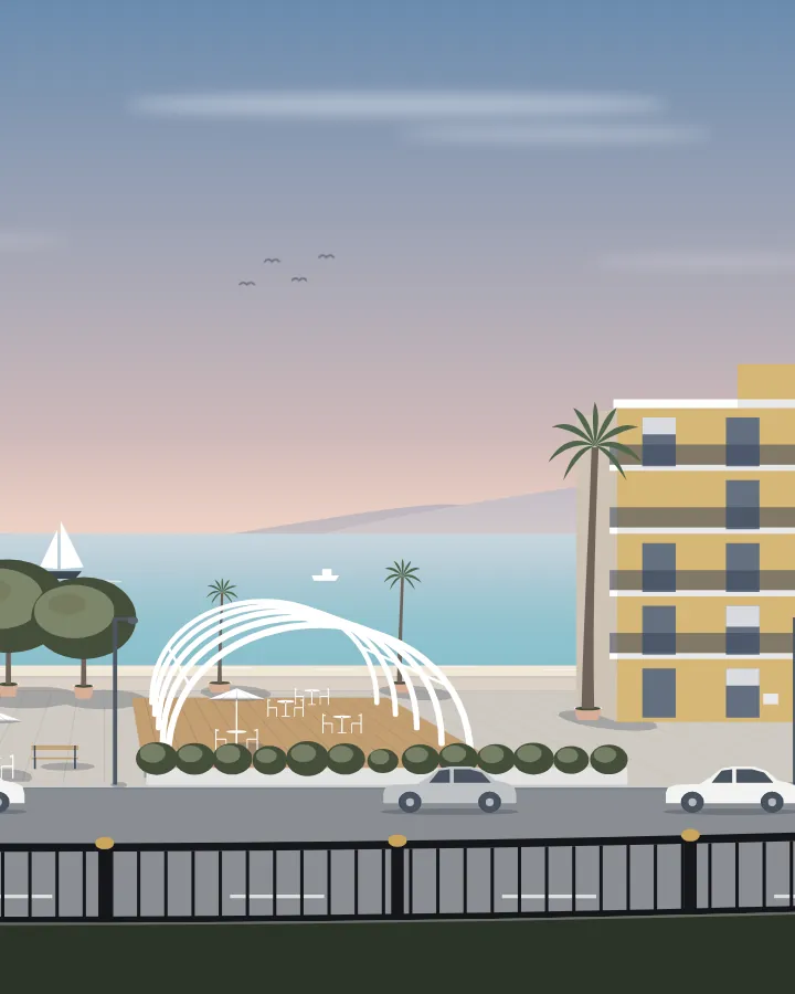 Drawing of the bay of Sarandë, morning